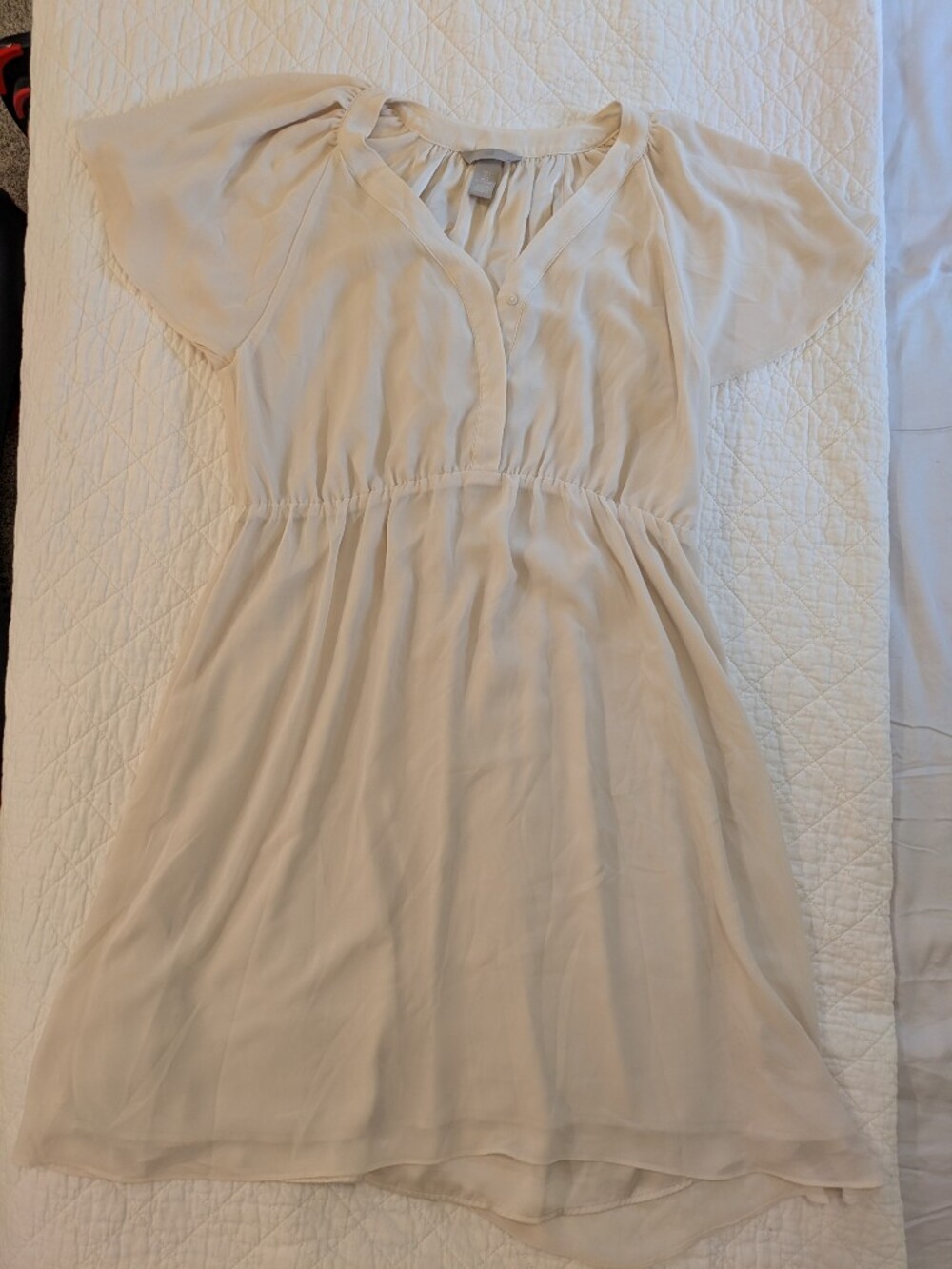 Cream Flutter Sleeve Chiffon Dress
